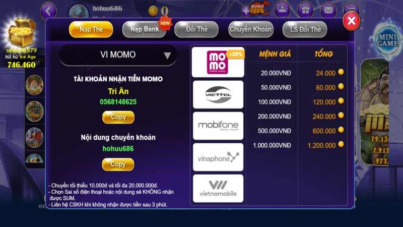 Hướng dẫn thực hiện nạp tiền Win456 cc